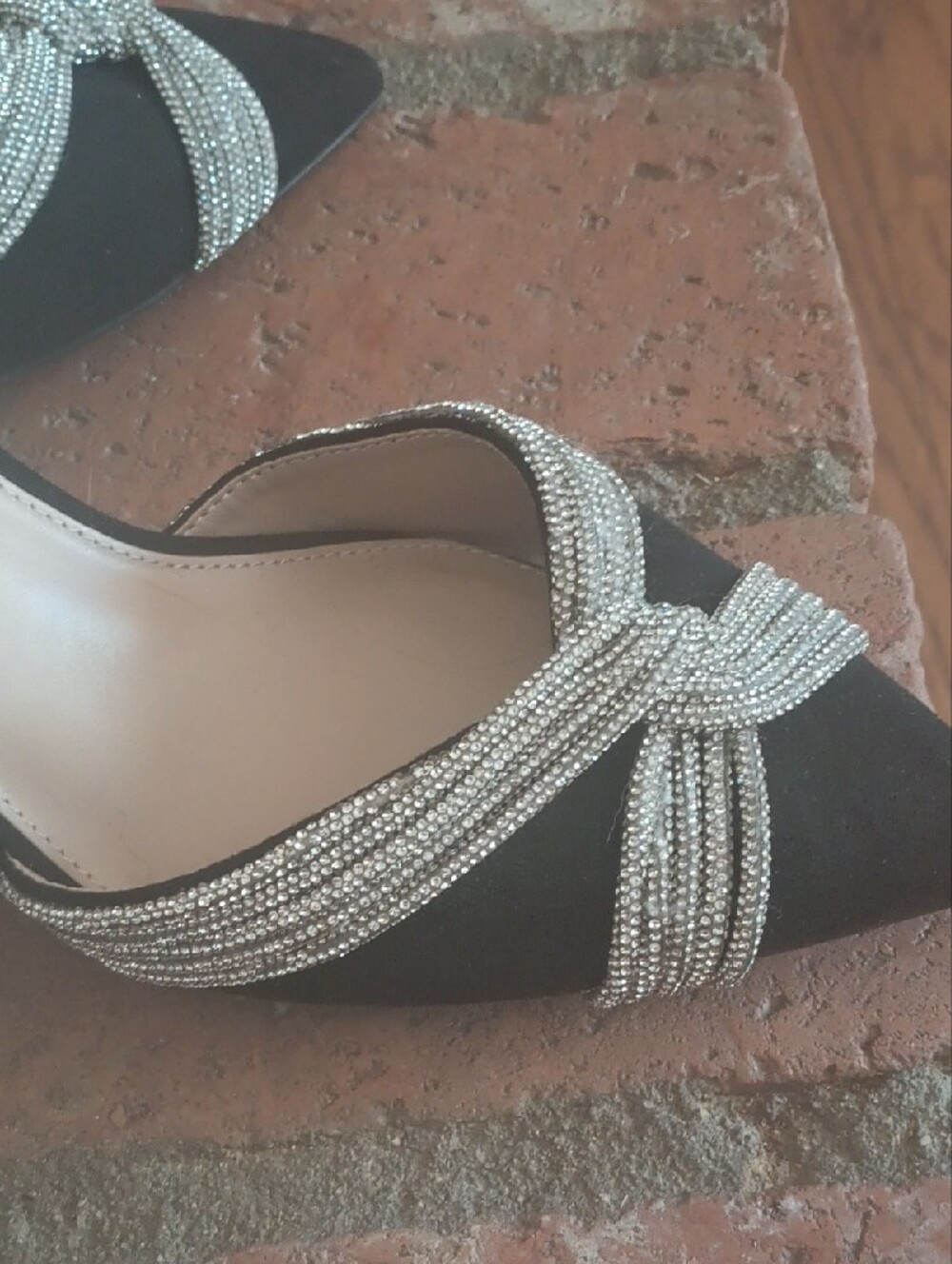 Kelly & Katie Black Pointed-Toe Heels with Silver Crystal Straps - Picture 2 of 9